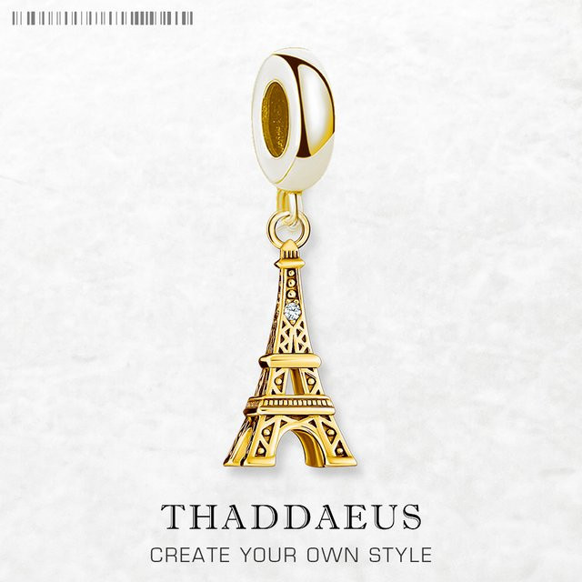 Thaddaeus Charm-Anhänger Eiffelturm, 925 Silber, vergoldet, Unisex - Bild 1
