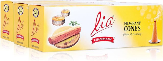 Lia Cycle Dhoop-Kegel aus reinem Sandelholz, 3er-Pack mit 64 Kegeln und Halter für Meditation und Puja-Rituale - Bild 1