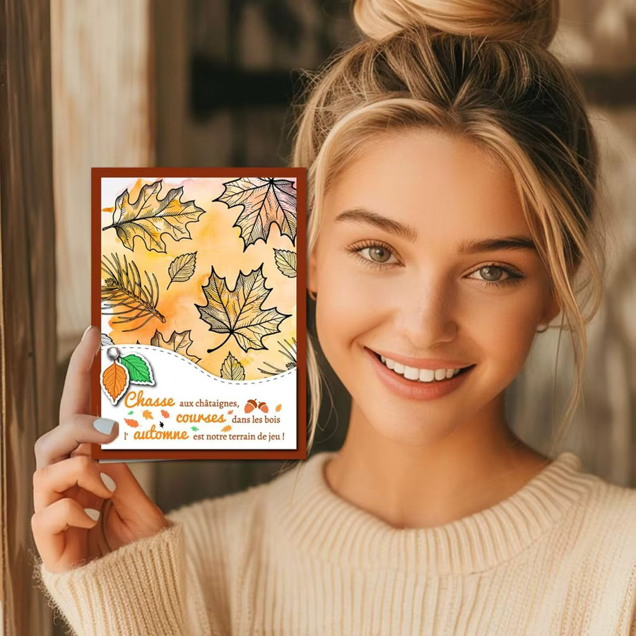 4er-Set Silikonstempel mit herbstlichen Motiven wie Katzen und Ahornblättern für die Kartenherstellung und Thanksgiving, transparent - Bild 3