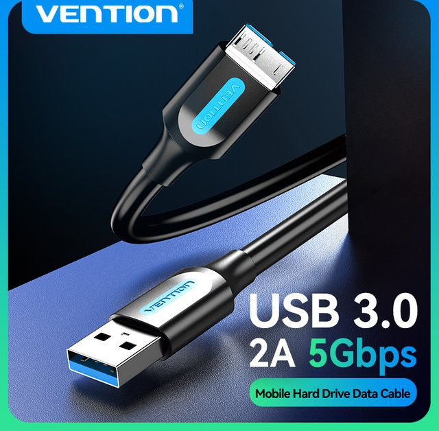 Vention Micro USB 3.0 Datenkabel Schwarz 2A Schnellladegerät - Bild 1
