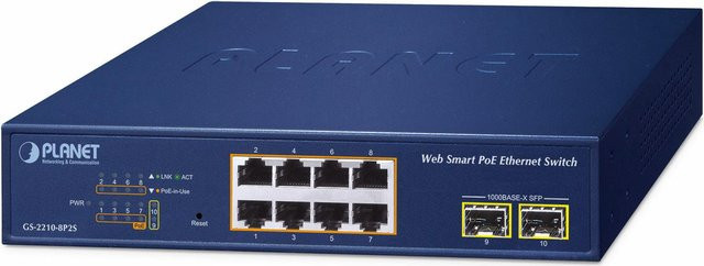 PLANET GS-2210-8P2S Managed L2 Gigabit Ethernet Switch mit 8 Ports, 802.3at, Blau - Bild 1