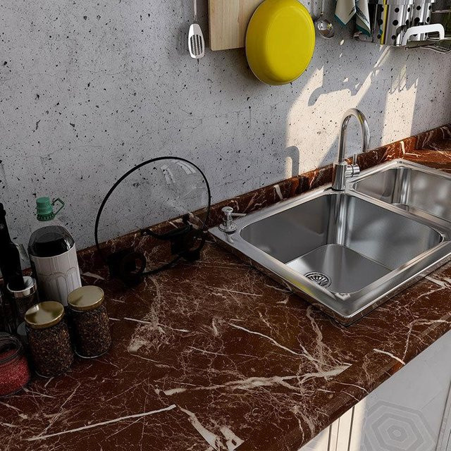 Febell Marmor Selbstklebende Tapete in Braun, wasserdicht und ölbeständig für Küche und Schrank, Breite: 60 cm, Länge: 10 m - Bild 1