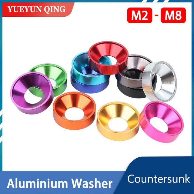 10 Stück YUEYUN QING Aluminium Unterlegscheiben und Senkkopfschrauben-Abstandshalter in Rot, Blau, Schwarz und Lila - Bild 1