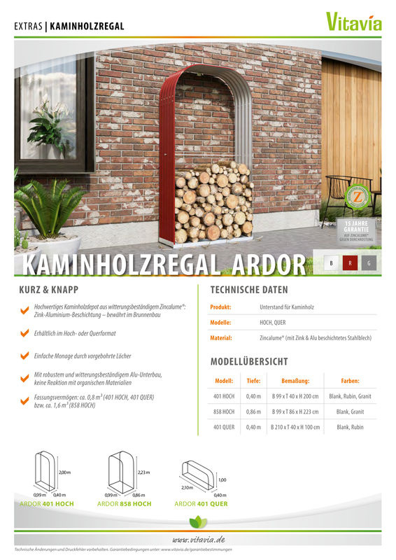 Vitavia Kaminholzregal Ardor 858 aus Aluminium, Farbe: blank, B/T/H: 99 x 86 x 223 cm - Bild 3