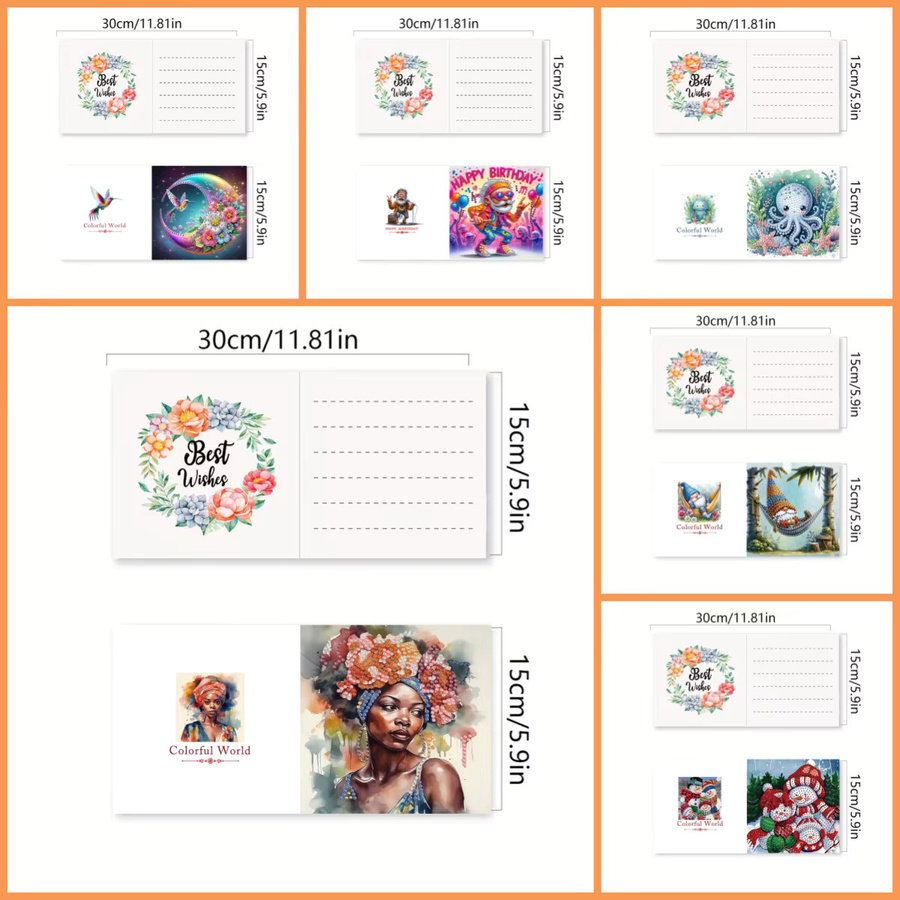 6er Set DIY Diamant-Malerei-Sets aus Papier mit Diamant-Aufklebern für Einladungskarten, Mehrfarbig - Bild 2