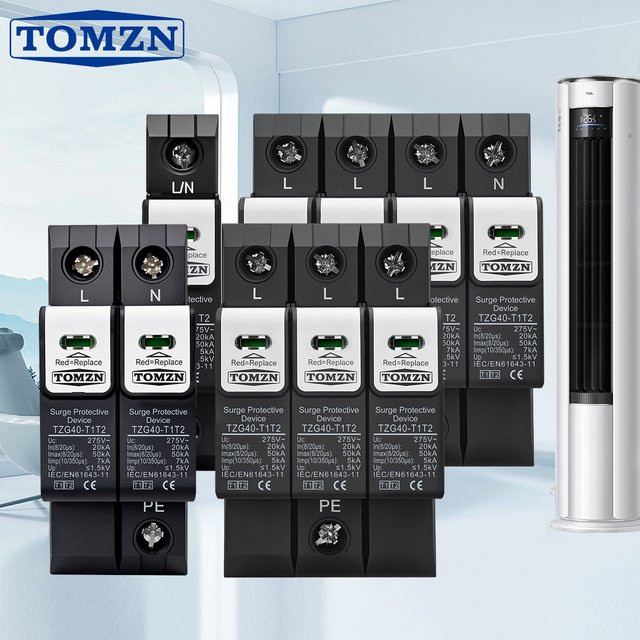 TOMZN TZG40-T1T2 Überspannungsschutzgerät für die DIN-Schiene, Blitzschutz mit 275V 385V AC, 20-50kA 10/350μs und 7kA - Bild 1