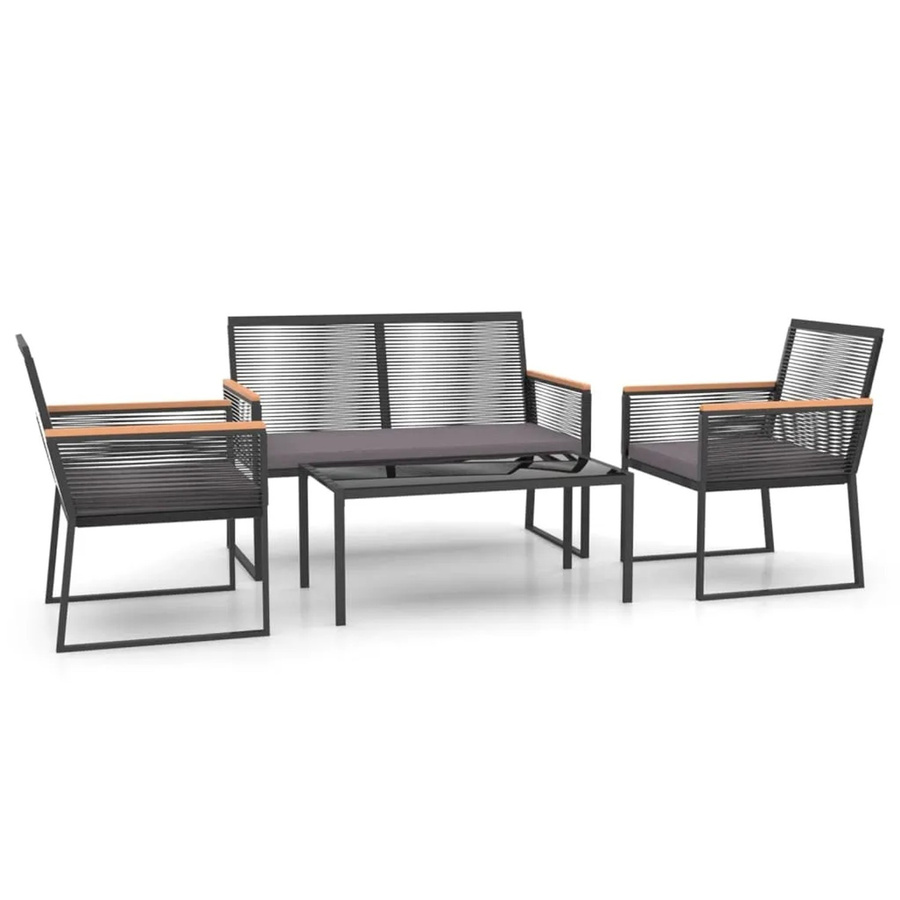 vidaXL 4-tlg Garten-Lounge-Set aus Stahl mit Kissen in Schwarz - Bild 2
