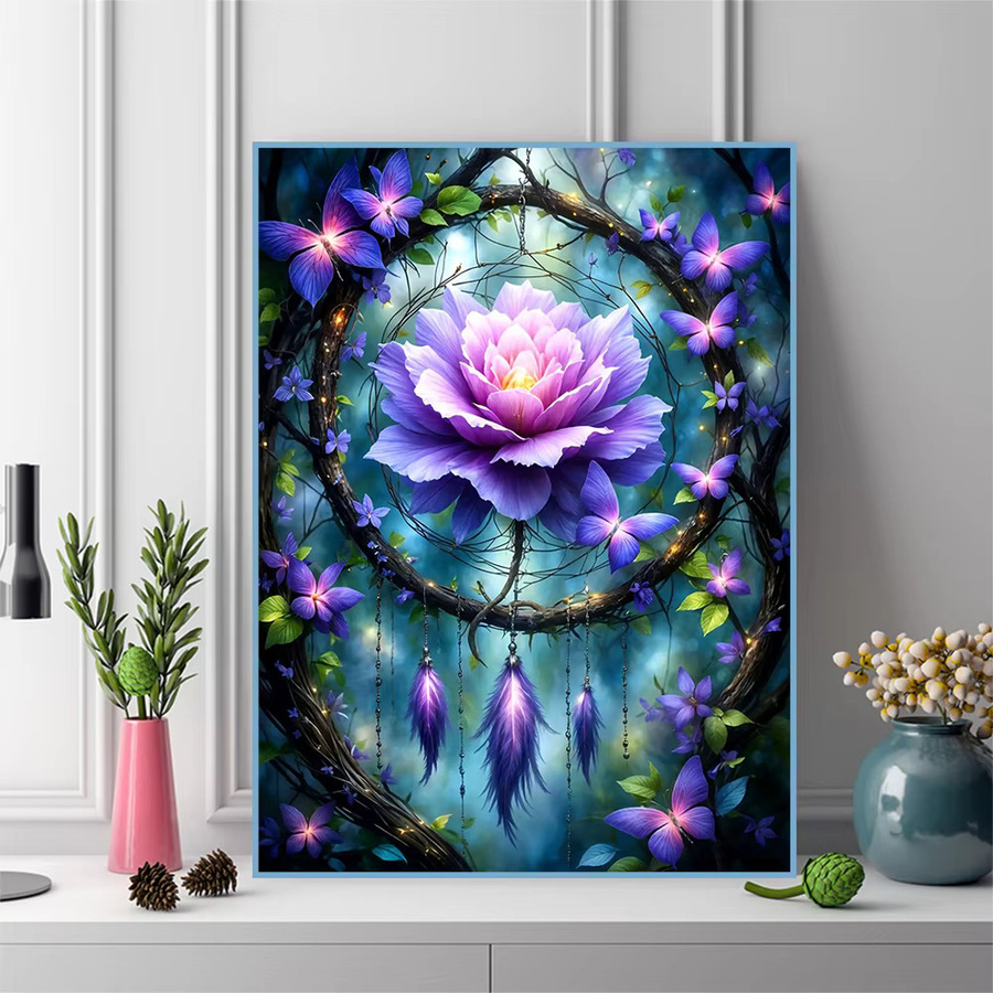 EverShine Diamant-Stickerei Blumen-Wandkunst als quadratisches Mosaik-Traumfänger-Bild in Multicolour, Breite: 30,0 cm, Höhe: 20,0 cm - Bild 3