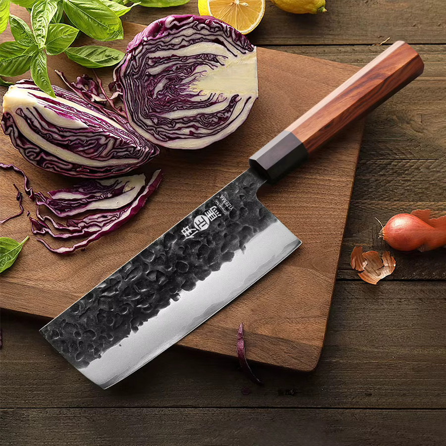 YIZEMA 7-Zoll Nakiri-Messer aus dreischichtigem Verbundstahl und Edelstahl in Silber mit Holzgriff - Bild 2
