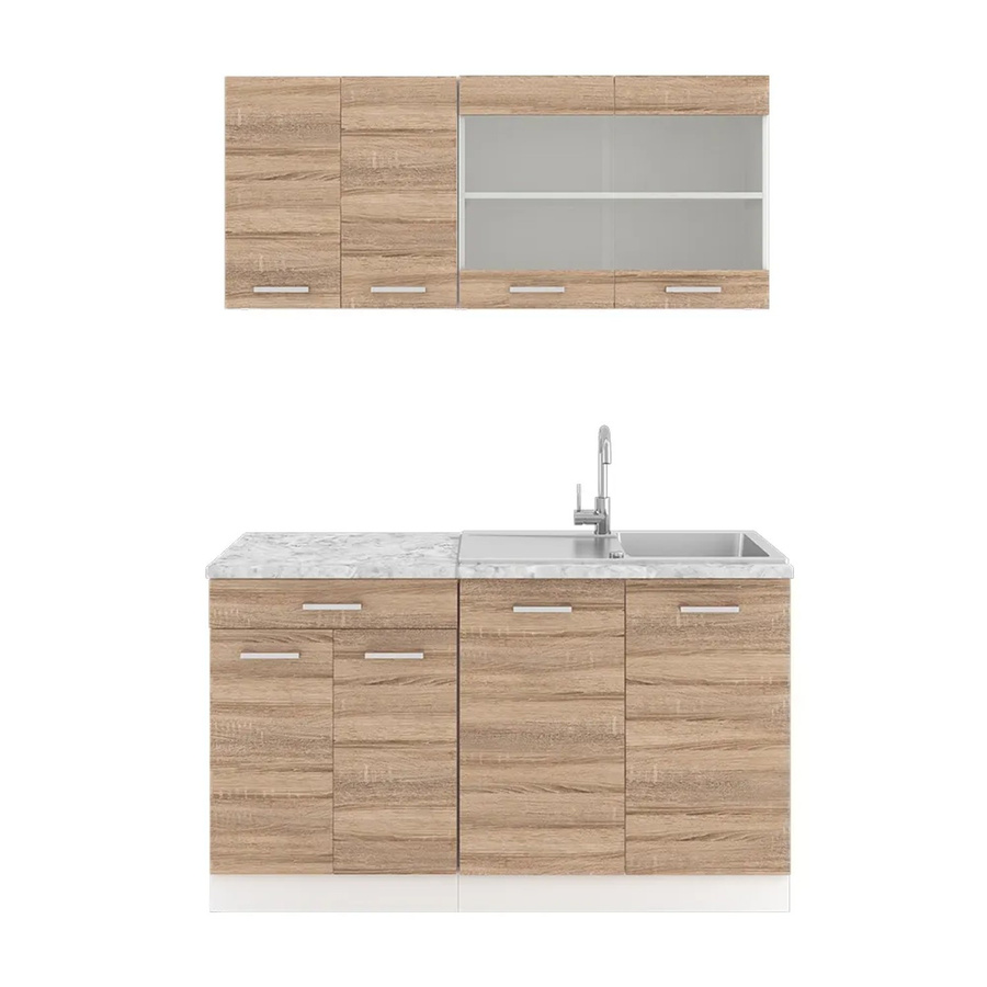 Vicco R-Line Küchenzeile Single Einbauküche Sonoma Eiche in Braun und Weiß, Breite: 140 cm - Bild 2