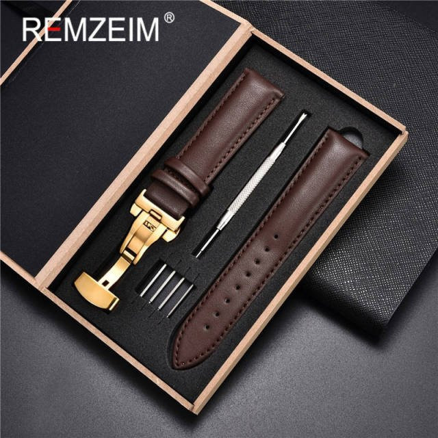 Uhrenarmband Echtleder, Kalbsleder, Schwarz, Herren, 22mm - Bild 1