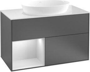 V&B Waschtischunterschrank Finion 100 mit Wandbeleuchtung in Weiß und Grau lackiert, B/T/H: 100 x 50,1 x 50,1 cm - Bild 1