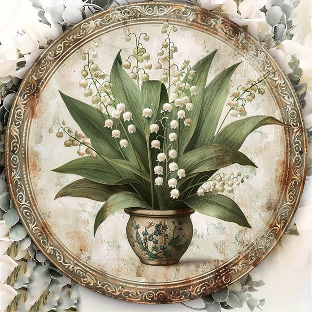 Rustikales Maiglöckchen Wandschild aus Aluminium von Potdemiel, florales Metalldekor in Mehrfarbig, B/T/H: 20,3 x 20,3 x 20,3 cm - Bild 1