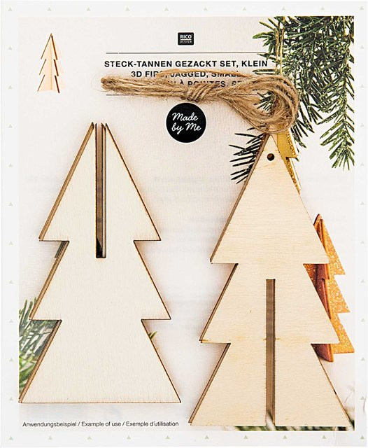 Rico Design Stecktannen gezackt klein aus Holz, 3 Stück, winterlich für den Tischdeko-Einsatz - Bild 1