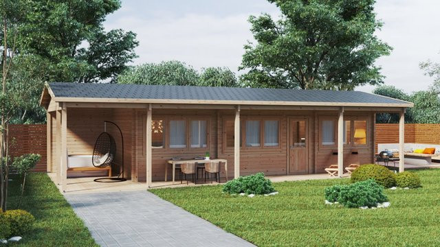 Blockhaus Edward mit 2 Schlafzimmern und Terrasse, Großes Gartenhaus in 13 x 6 m - Bild 1