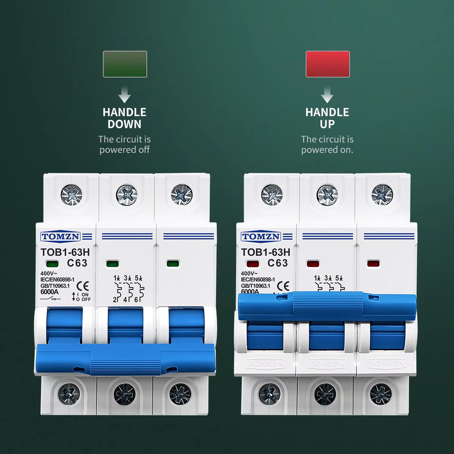 TOMZN TOB1-63H Mini-Leitungsschutzschalter 3P AC MCB Typ C 230/400V~ 50/60Hz in Weiß - Bild 2