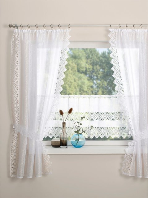 Fensterbehang Heine in Weiß mit Makramee-Optik aus transparentem Polyester und Lochleiste - Bild 1