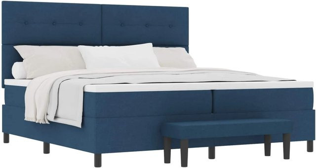 vidaXL Boxspringbett mit Matratze und Kopfteil in Blau, Hybrid-Modell aus Stoff, B/T: 200 x 200 cm - Bild 1