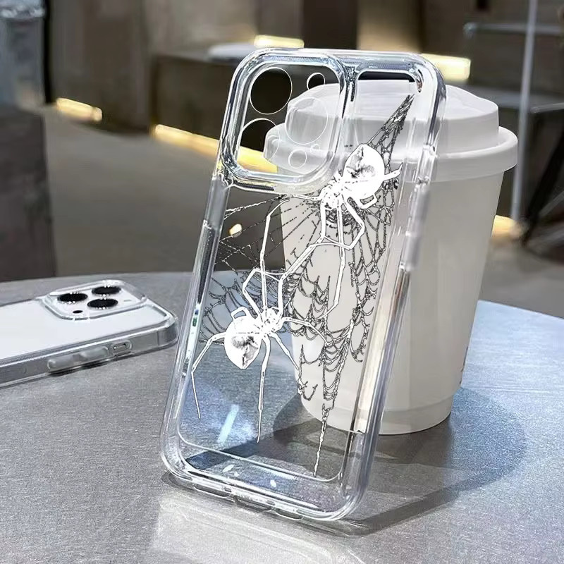 Stoßfeste Silikon-Schutzhülle mit Spinnenmuster für iPhone 11 12 13 14 15 Pro Max XS X XR 7 8 Plus in Transparent - Bild 1
