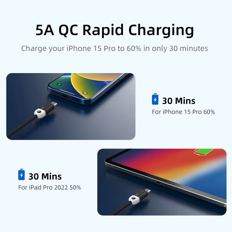 CABLETIME USB-C Schnellladekabel 100W in Schwarz für iPad, MacBook Pro, Xiaomi, Samsung und Huawei - Bild 3
