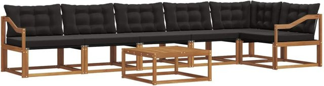 vidaXL Outdoor-Sofagarnitur 7-teilig aus massivem Akazienholz und Textilene in Natur und Schwarz mit Kissen - Bild 1