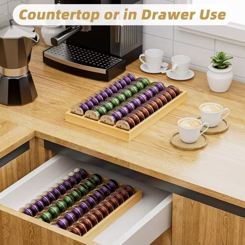 Erweiterbarer Kaffeekapsel-Organizer aus Holz in Braun für Nespresso als platzsparende Schublade und Aufbewahrungsständer für deine Küche - Bild 4