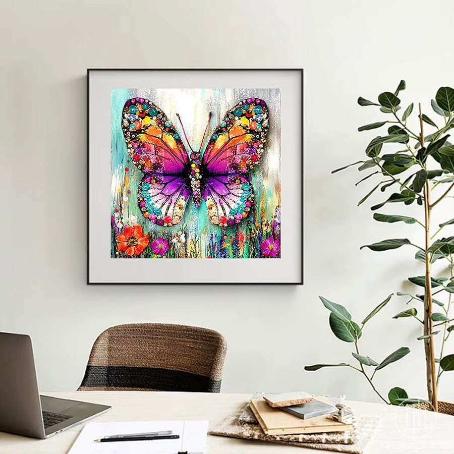 Huacan Diamant-Stickerei Set Schmetterlings-Blumen-Motiv in Multicolour, 5D Diamantgemälde quadratisch, B/H: 20 x 20 cm - Bild 3