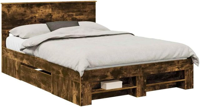 vidaXL Bettrahmen aus Holzwerkstoff in Räuchereiche, Farbe Braun, B/T/H: 140 x 200 x 143 cm - Bild 1