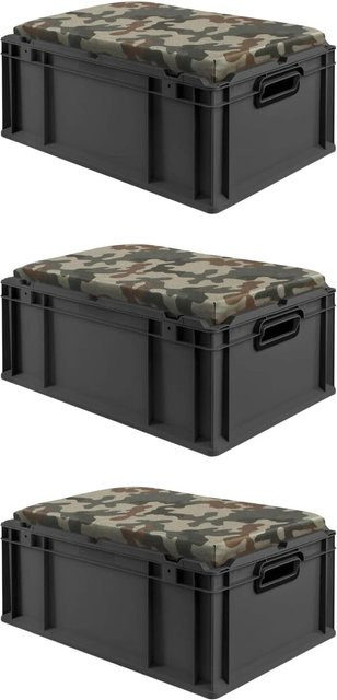 PROREGAL Sparset 3x Eurobox Nextgen Seat Box Camouflage in Schwarz Grün, H x B x T: 26,5 x 40 x 60 cm, 44 Liter - Bild 1
