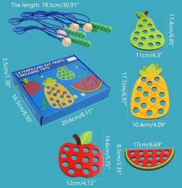 Kidsly Fädelspiel Raupen Essen Obst, Lernspielzeug - Bild 1
