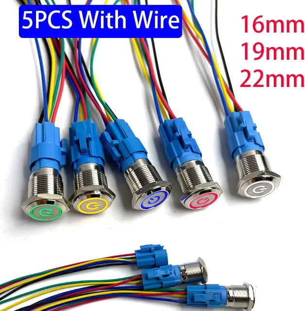 5 Stück Metall-Drucktastenschalter mit LED-Licht, 12V, Wasserdicht, Selbstverriegelnd und Rücksetzbar, Farbe: Grün - Bild 1