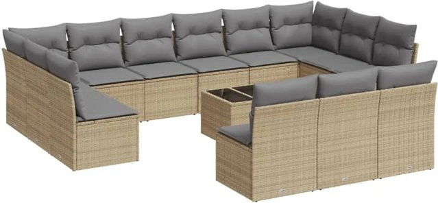 vidaXL 14-teilige Garten-Sofagarnitur in U-Form aus Polyrattan mit Kissen, Beige-grau - Bild 1