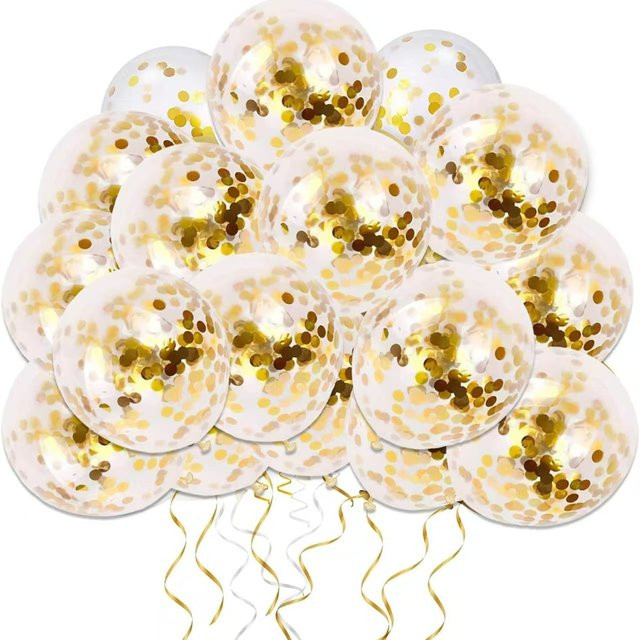 Transparente Latexballons mit goldenen Pailletten für Geburtstag, Hochzeit und Party, 12 Zoll, rund - Bild 1