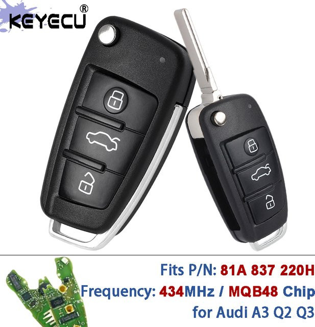 KEYECU Keyless-Go Flip Remote Key Fob 434 MHz MQB48 Chip Ersatzschlüssel für Audi A3 Q2 Q3 in Schwarz - Bild 1