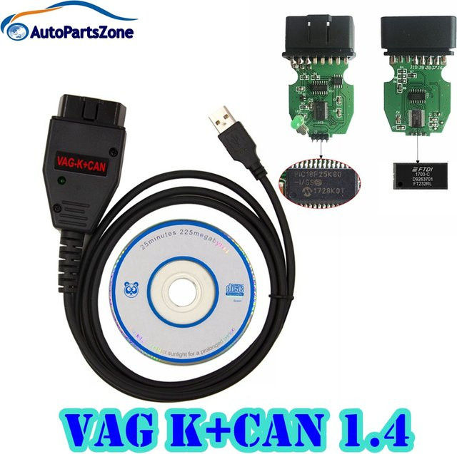 VAG K+CAN Commander 1.4 K-Line Diagnosegerät mit grüner Leiterplatte für Audi, VW, Skoda und Seat, PIC18F25K80 und FTDI-Chip - Bild 1