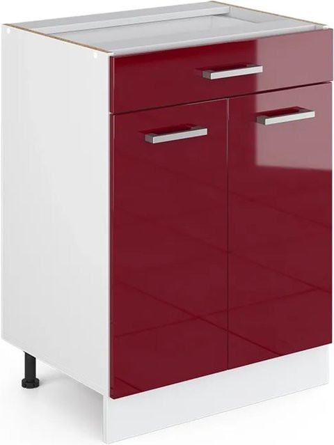 Vicco Küchenunterschrank R-Line Bordeaux Hochglanz Weiß mit Schubladen B: 60 cm, H: 81,6 cm, T: 46 cm - Bild 1