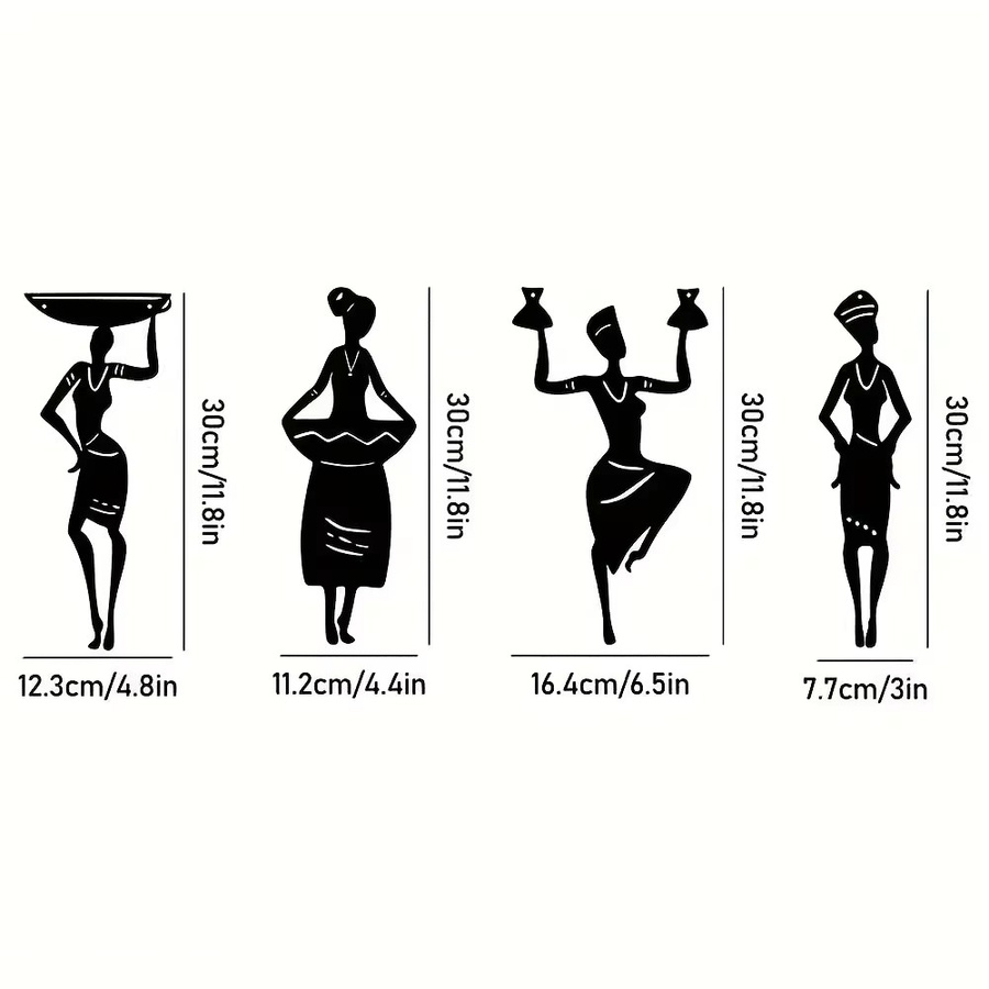 4-teilige Afrikanische Frauen-Silhouetten Metall-Wandkunst in Schwarz von DDPNKL für deine ethnische Wohnraumdekoration - Bild 2