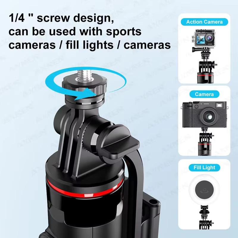 Axnen Smartphone Selfie Stick Stativ mit Bluetooth und 1/4 Zoll Anschluss für Android und iOS, Schwarz, C12/C13 - Bild 3