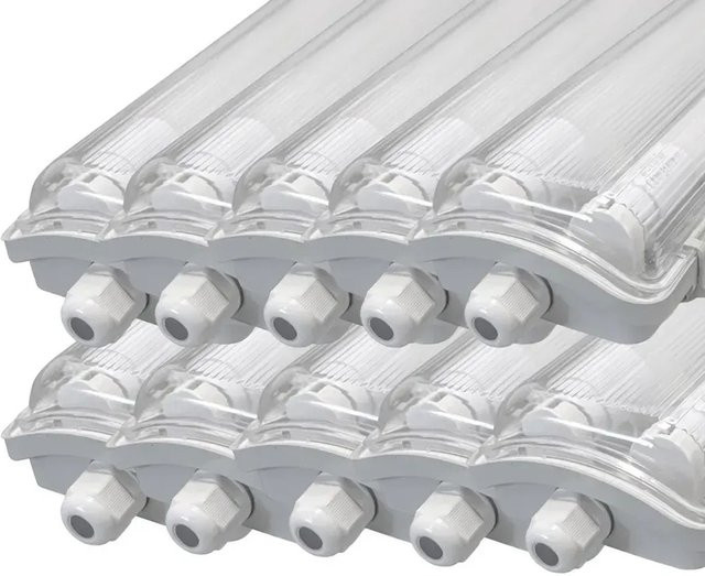 LUXULA 10er-Set LED Feuchtraum Wannenleuchten in Weiß mit T8 LED-Röhren, 4000K Neutralweiß, IP65 und IK08, Länge: 120 cm - Bild 1