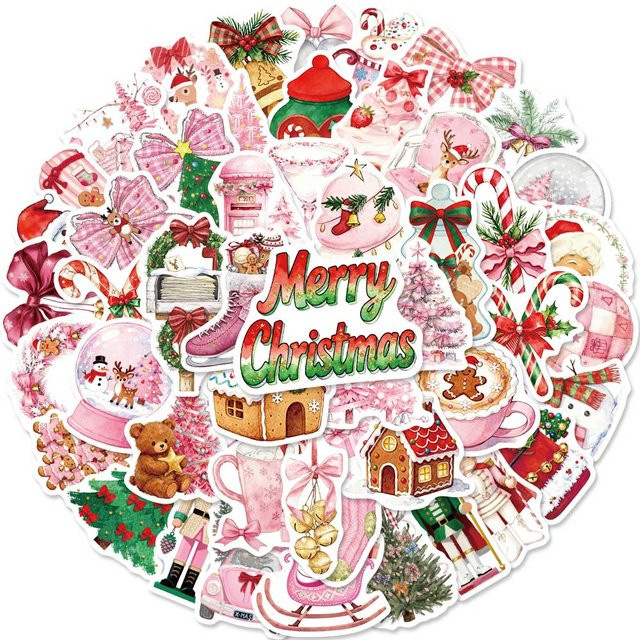 PickJoy 50 Stück Vintage Weihnachtsaufkleber mit niedlichen Weihnachtsmann-Motiven in Multicolour für Bastelarbeiten und Geschenke - Bild 1