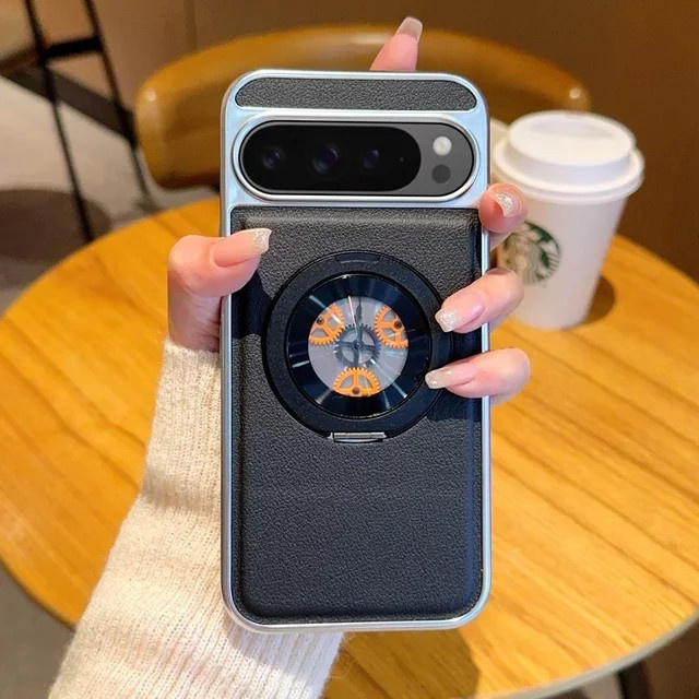 Cyberpunk Stress-Relief Vegane Ledertasche für Google Pixel 10 9 8 Pro XL mit starker magnetischer Absorption und Metallständer in Grau - Bild 1