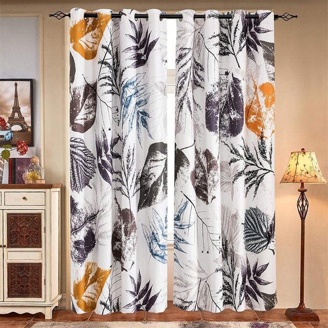 Zweiteiliges Verdunkelungsvorhang-Set aus Polyester mit floralem 3D-Blatt- und Tintenmuster in Weiß, Breite: 100 cm, Höhe: 130 cm - Bild 1