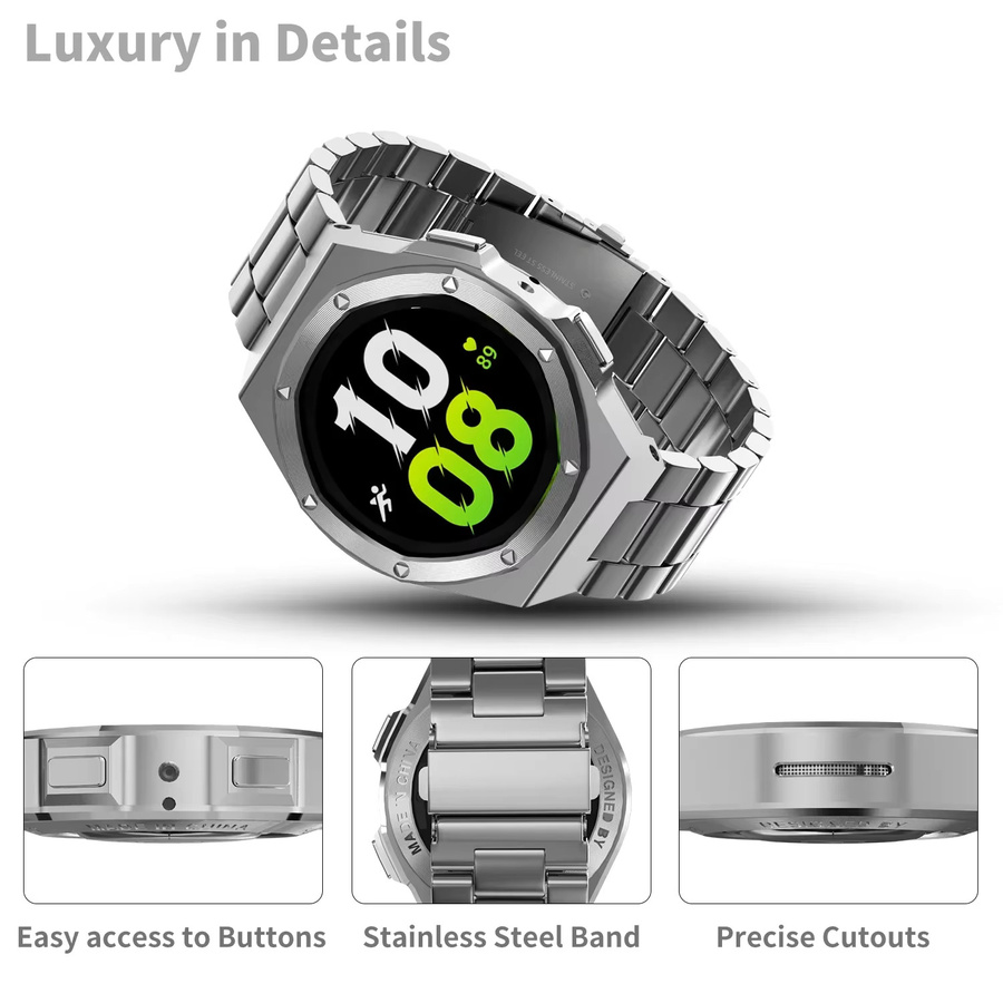 OAKCHARM Metalllünette Edelstahl, Silber, Samsung Galaxy Watch 7 40 mm 44 mm - Bild 3