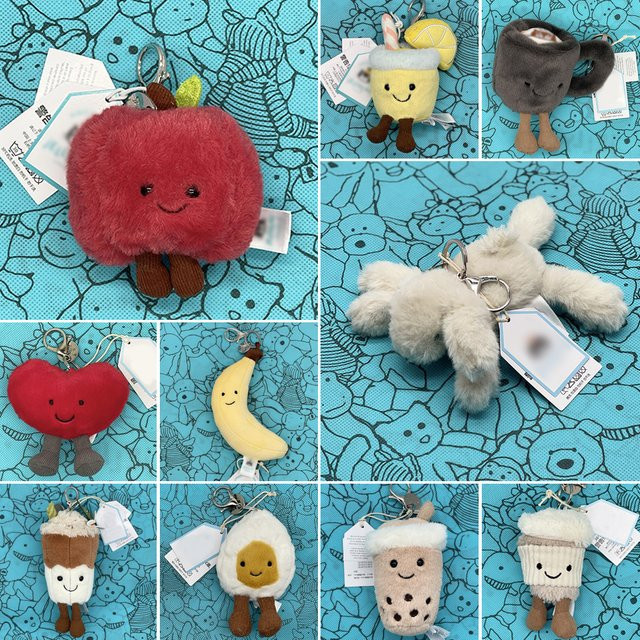 Jellycat Plüsch-Taschenanhänger, Apfel, Popcorn, Ei und Herz, Rot - Bild 1
