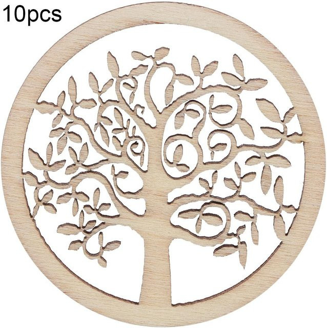 10 Stück DIYelecs Runde Holzscheiben mit Baum-Muster in Beige für Scrapbooking und Heimdekoration - Bild 1