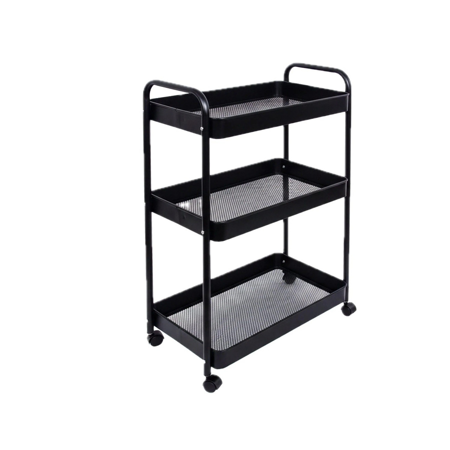Relaxdays Rollwagen aus Mesh Metall in Schwarz mit 3 Ebenen und Rollen, B/T/H: 78 x 43 x 30 cm - Bild 2