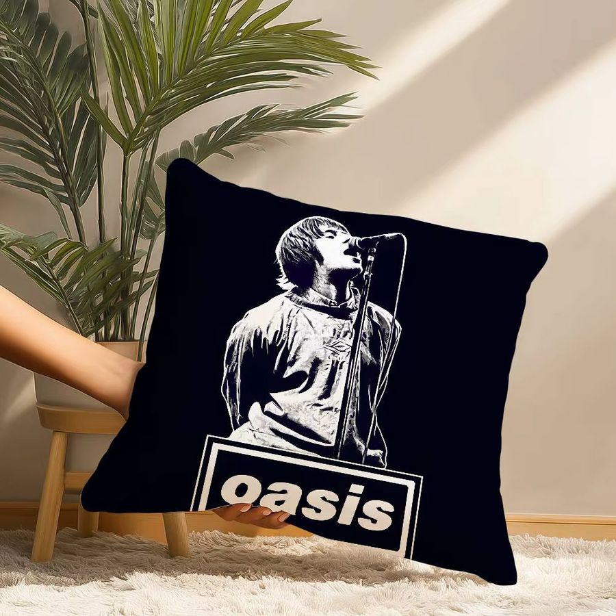 O-Oasis Rock Band Kissenbezug in Schwarz mit ästhetischem Plüschdruck für dein Sofa oder deine Heimdekoration - Bild 3