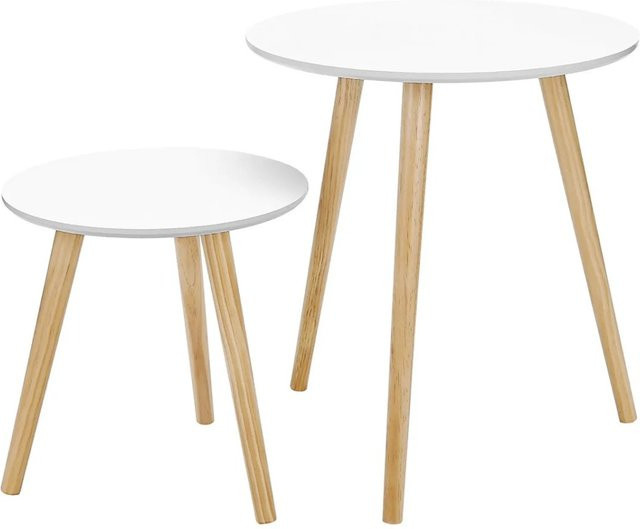 Vasagle Beistelltisch-Set aus MDF und Kiefernholz in Weiß, rund, Durchmesser: 45 cm, Höhe: 50 cm - Bild 1