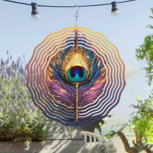CIFBUY Pfauen-Windspinner aus Metall in Weiß und Multicolour, rotierende Hängedekoration für den Garten, Durchmesser: 25,4 cm - Bild 1