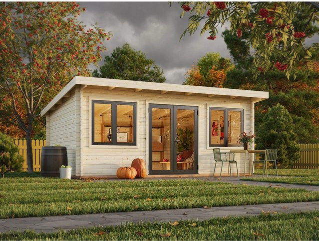 Palmako Holz-Gartenhaus Lisandra in Blockbohlenbauweise mit Pultdach, Natur/Braun, B: 550 cm, T: 400 cm - Bild 1